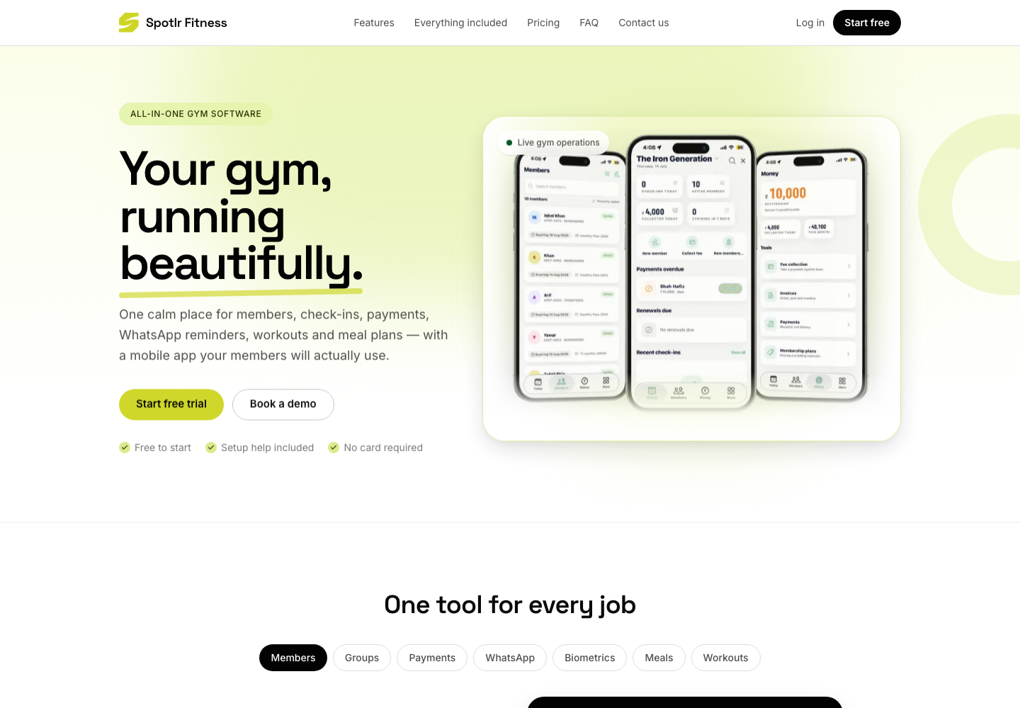 Spotlr Fitness website and member app preview